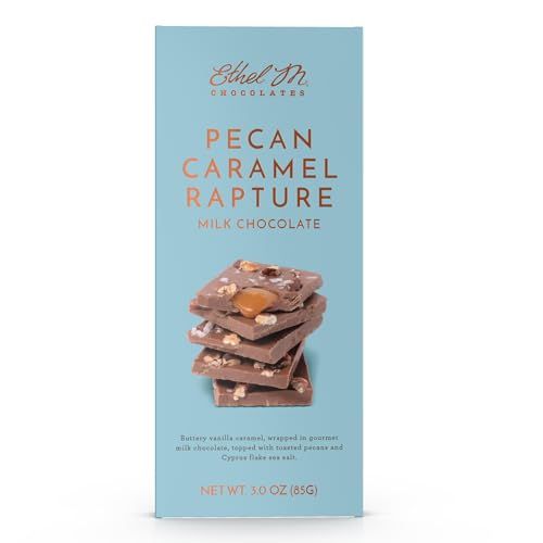 Ethel M Chocolates Small-Batch Gourmet Milk Chocolate Bar with Artisanal Caramel Fillings Topped with Chopped Pecans and Sea Salt (85g)