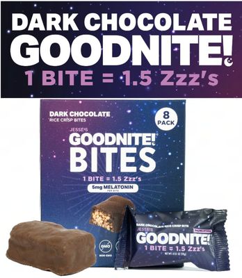 GoodNite! Chocolate Protein Bites with 5mg Melatonin &amp; L-Theanine, Vegan, Gluten-Free, Kosher, Dark Chocolate - Relaxation and Sleep Support - 8 Pack
