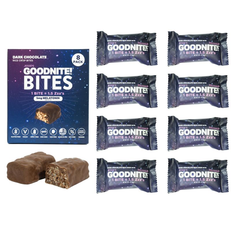 GoodNite! Chocolate Protein Bites with 5mg Melatonin &amp; L-Theanine, Vegan, Gluten-Free, Kosher, Dark Chocolate - Relaxation and Sleep Support - 8 Pack