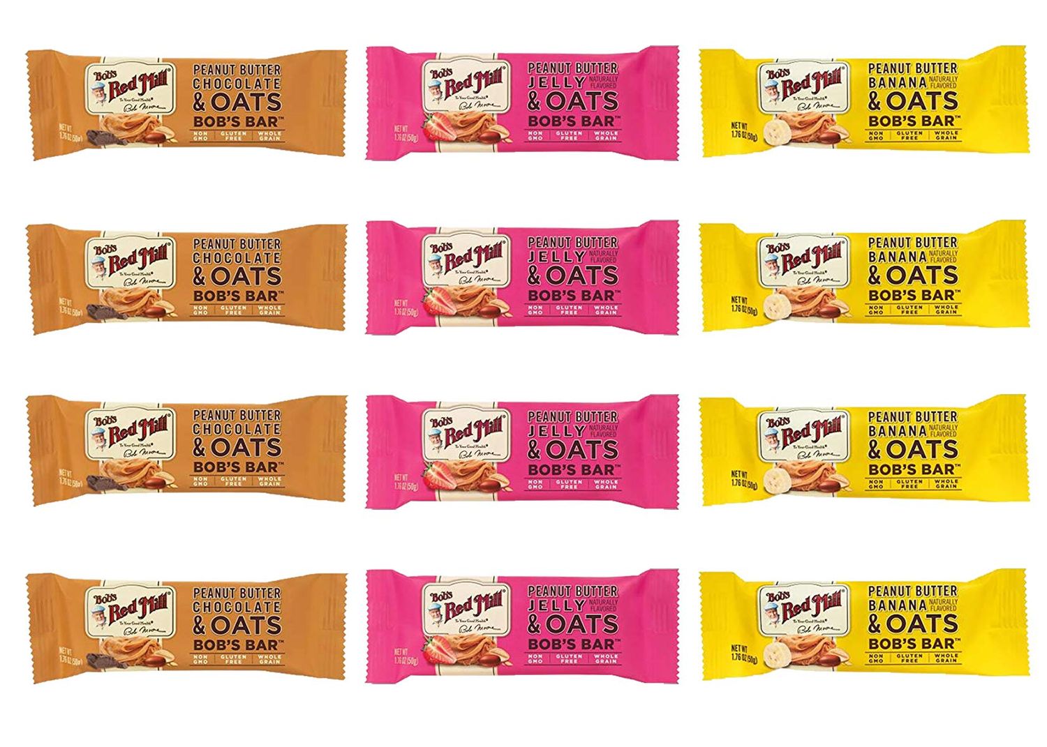Bobs Red Mill | Bobs Bar Variety Pack | Peanut Butter Jelly, Banana, &amp; Chocolate | GLUTEN-FREE | NON-GMO | PACK OF ***12***
