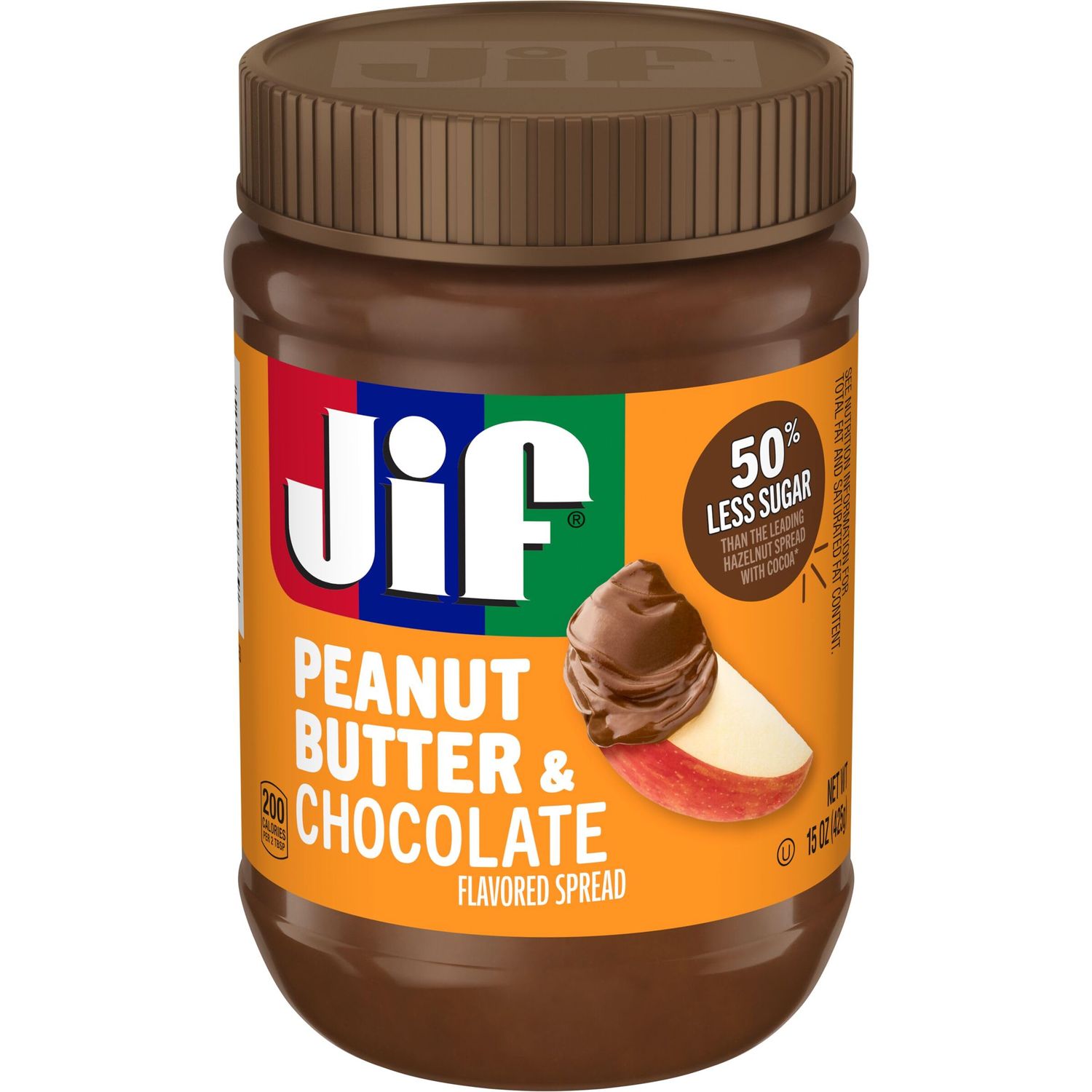 Jif Peanut Butter &amp; Chocolate, 15 Ounce (Pack of 12), Less Sugar, Thick &amp; Creamy Texture