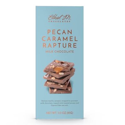 Ethel M Chocolates Small-Batch Gourmet Milk Chocolate Bar with Artisanal Caramel Fillings Topped with Chopped Pecans and Sea Salt (85g)