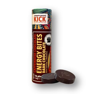 KICK 70% Dark Chocolate Energy Bites (16 bites) - Caffeine Boost, Prebiotic Enhanced, Artisan Crafted