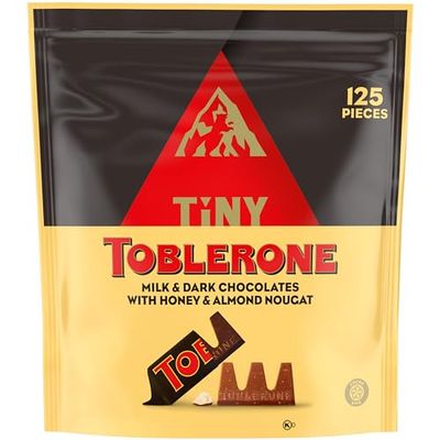 Tiny Toblerone Chocolate Gift Bag Variety Pack (Milk Chocolate and Dark Chocolate Bars), 125 Pieces