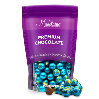 The Madelaine Chocolate Company Solid Premium Milk Chocolate World Globe Balls - 1 Lb Bag Individually Wrapped Foil Map of the World - Ideal for Earth Day, Memorial Day &amp; World-Themed Parties