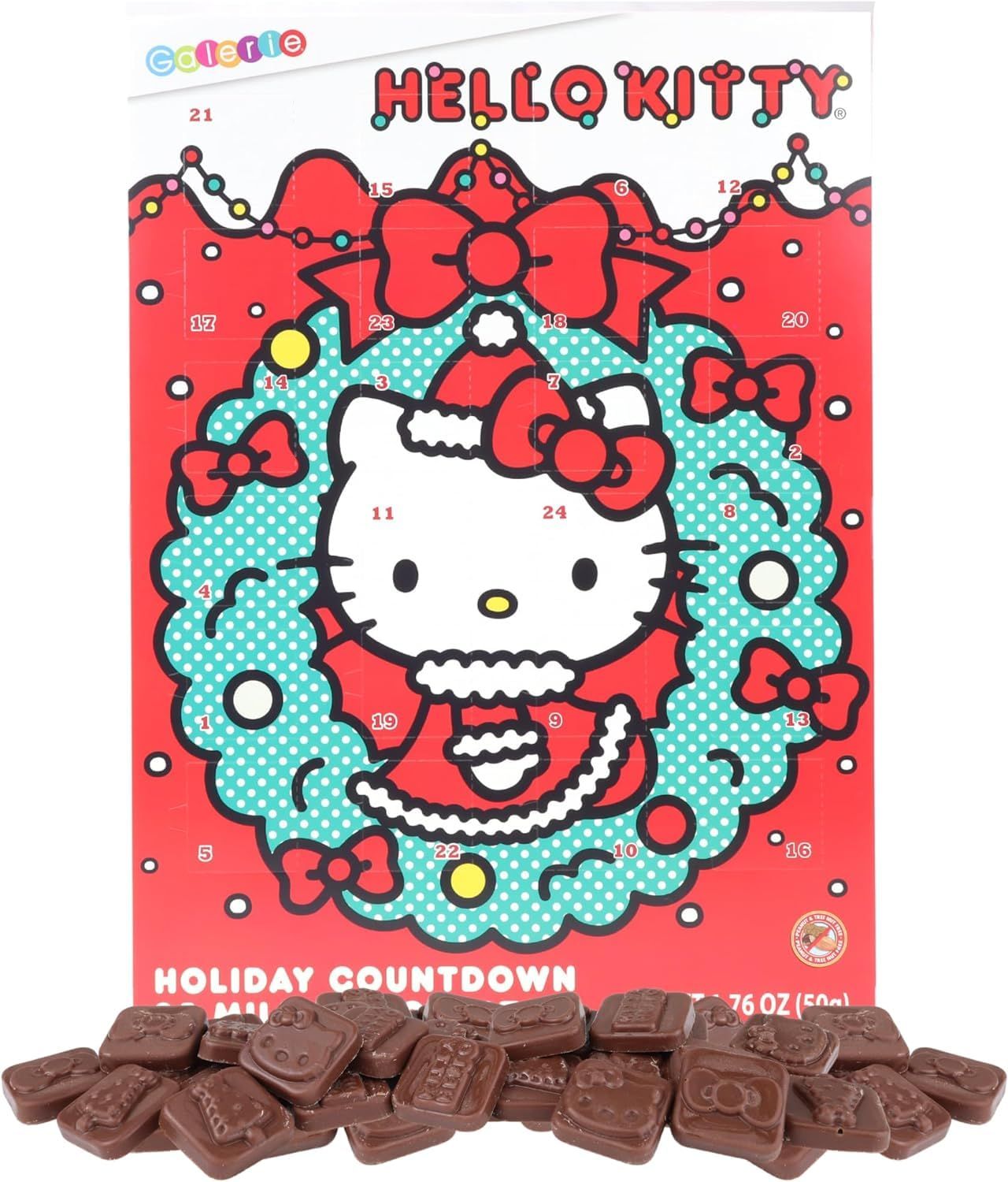 Galerie Hello Kitty Christmas Countdown Calendar 2023, Holiday with 24 Milk Chocolate Pieces, Advent Calendars for Kids, 1.76 Ounces