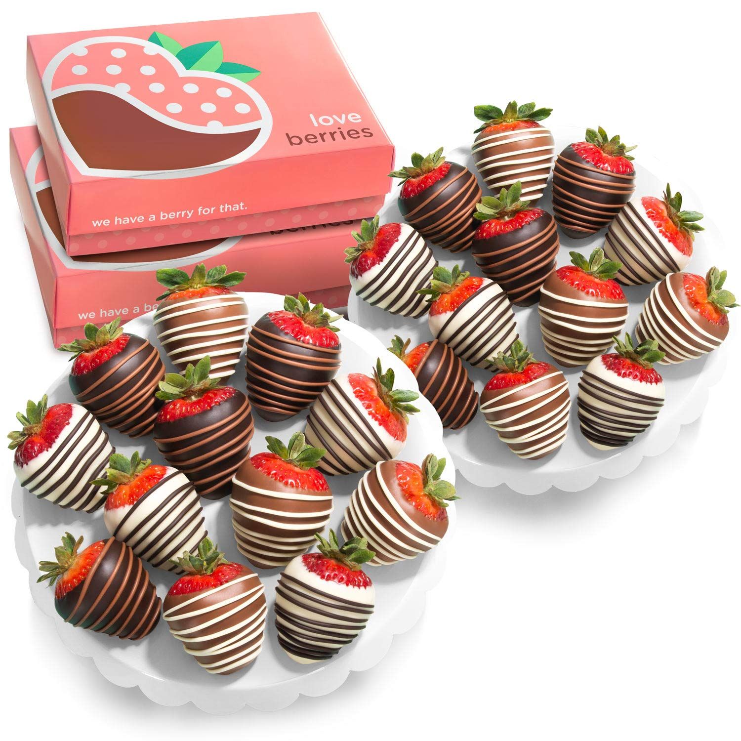 A Gift Inside 24 DarkMilkWhite Delight Chocolatey Covered Strawberries, Strawberry, 1 Count