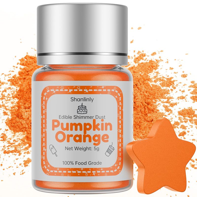 Shanlinly Orange Luster Dust Edible - 5g Food Grade Edible Orange Shimmer Dust for Drinks, Edible Glitter Dust Food Coloring Powder for Cake Decorating &amp; Paints, Desserts, Chocolates, Kosher Vegan
