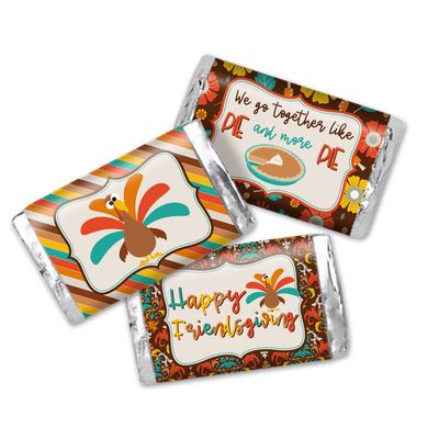 Thanksgiving with Friends Friendsgiving Themed Mini Chocolate Candy Bar Sticker Wrappers, 45 1.4 x 2.6 Wrap Around Labels by AmandaCreation, Great for Party Favors