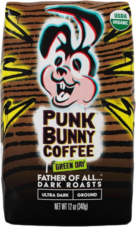 Punk Bunny Coffee from Green Day Fair Trade Organic Coffee Ground with Dark Chocolate and Caramel Notes, Father of All Dark Roasts, 12 Ounces