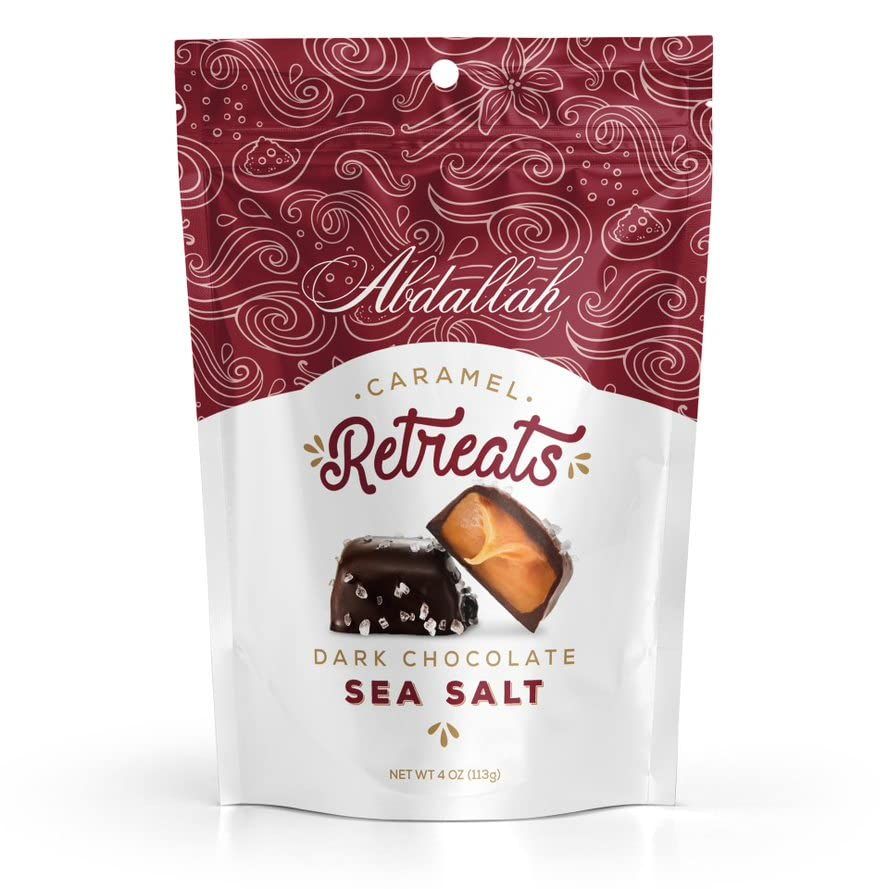 Abdallah Chocolates Dark Chocolate Caramels With Sea Salt Retreats, 8 oz, (two 4oz Packs)