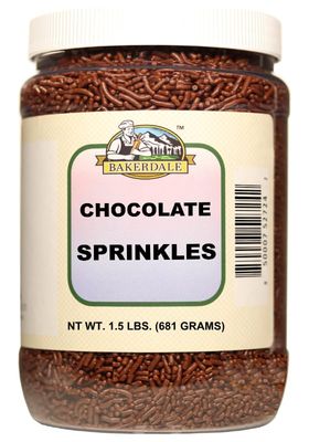 Bakerdale Chocolate Sprinkles, 1.5 Lbs. Bulk Container Jimmies for Baking, Ice Cream Dessert Topping, and Cake Decorating