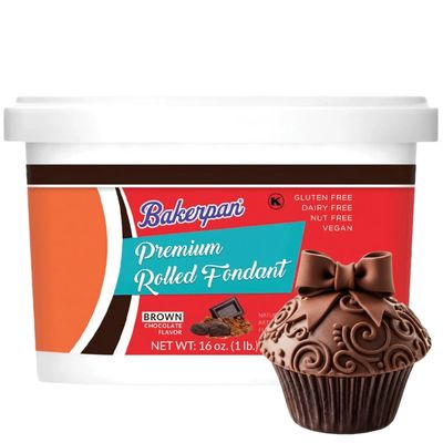 Bakerpan Premium Rolled Brown Fondant for Cake Decorating - 1 Pound, Chocolate Flavor (Made in USA)