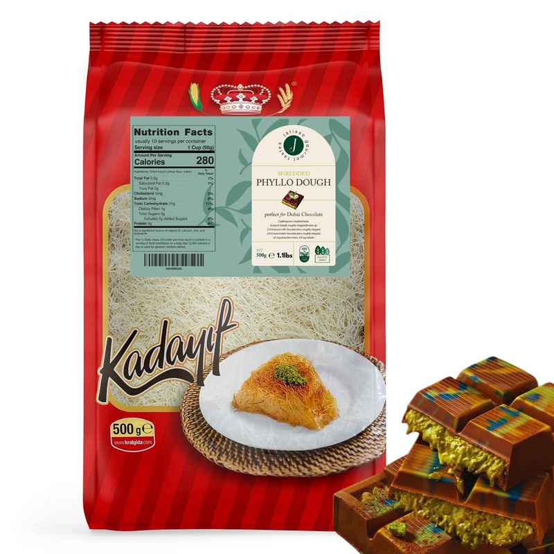 Jatisse Premium Dried Kataifi 500g (1.1 lb) Perfect for Viral Dubai Chocolate Bar Pistachio Stuffed Desserts Knafeh, Kunafa, and Middle Eastern Pastries - Kataifi Shredded Fillo Dough, Kunefe, Kadayif