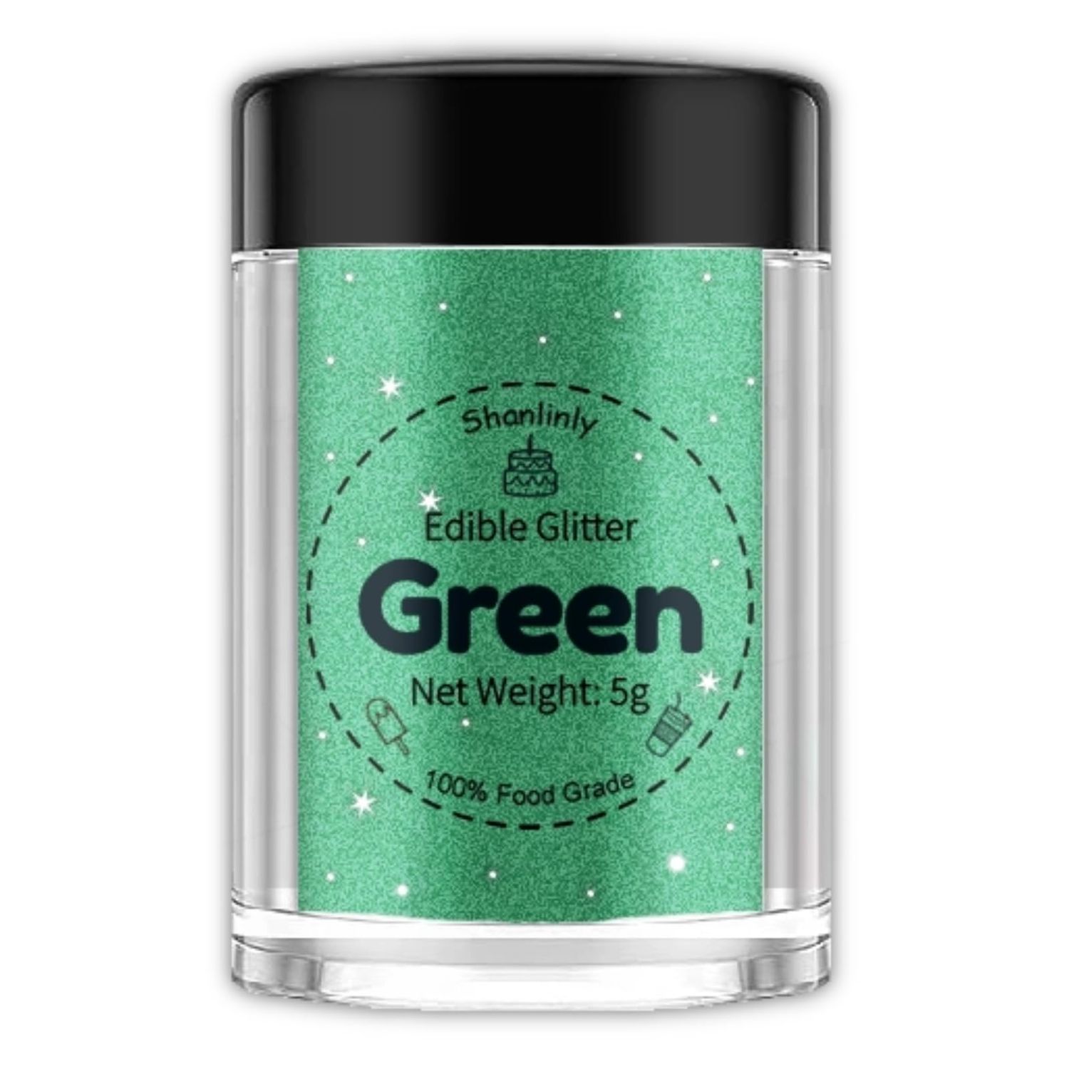 Shanlinly Green Edible Glitter for Cakes Drinks - Food Grade 5g Shimmer Luster Glitter Dust Edible Glimmer Powders for Strawberries, Sprinkle on Sparkle, Chocolate, Cookie, Cupcake, Cocktail, Vegan