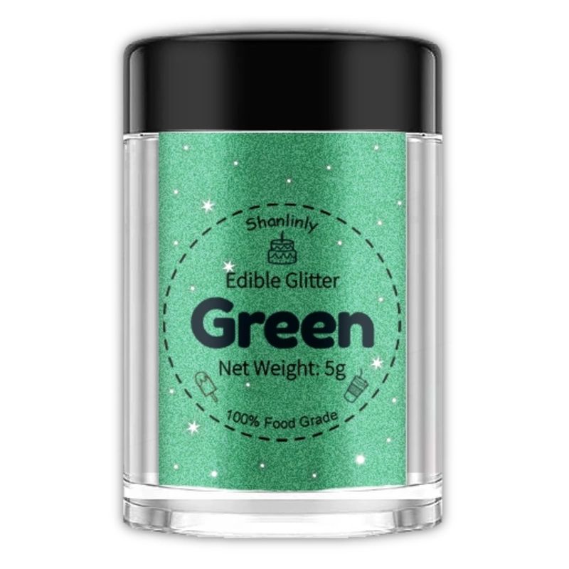 Shanlinly Green Edible Glitter for Cakes Drinks - Food Grade 5g Shimmer Luster Glitter Dust Edible Glimmer Powders for Strawberries, Sprinkle on Sparkle, Chocolate, Cookie, Cupcake, Cocktail, Vegan