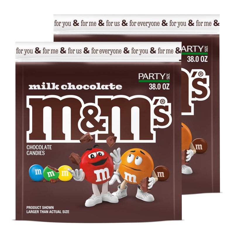M&amp;M'S Milk Chocolate Candy, Party Size, 38 oz Bag (Pack of 2)