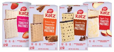 Katz Gluten Free Snacks Toaster Pastries Variety Pack Apple Crisp, Cinnamon, Chocolate Chip &amp; Strawberry. Gluten Free. Dairy Free, Nut Free, Peanut Free, Soy Free. 8 OZ. (Pack Of 4)