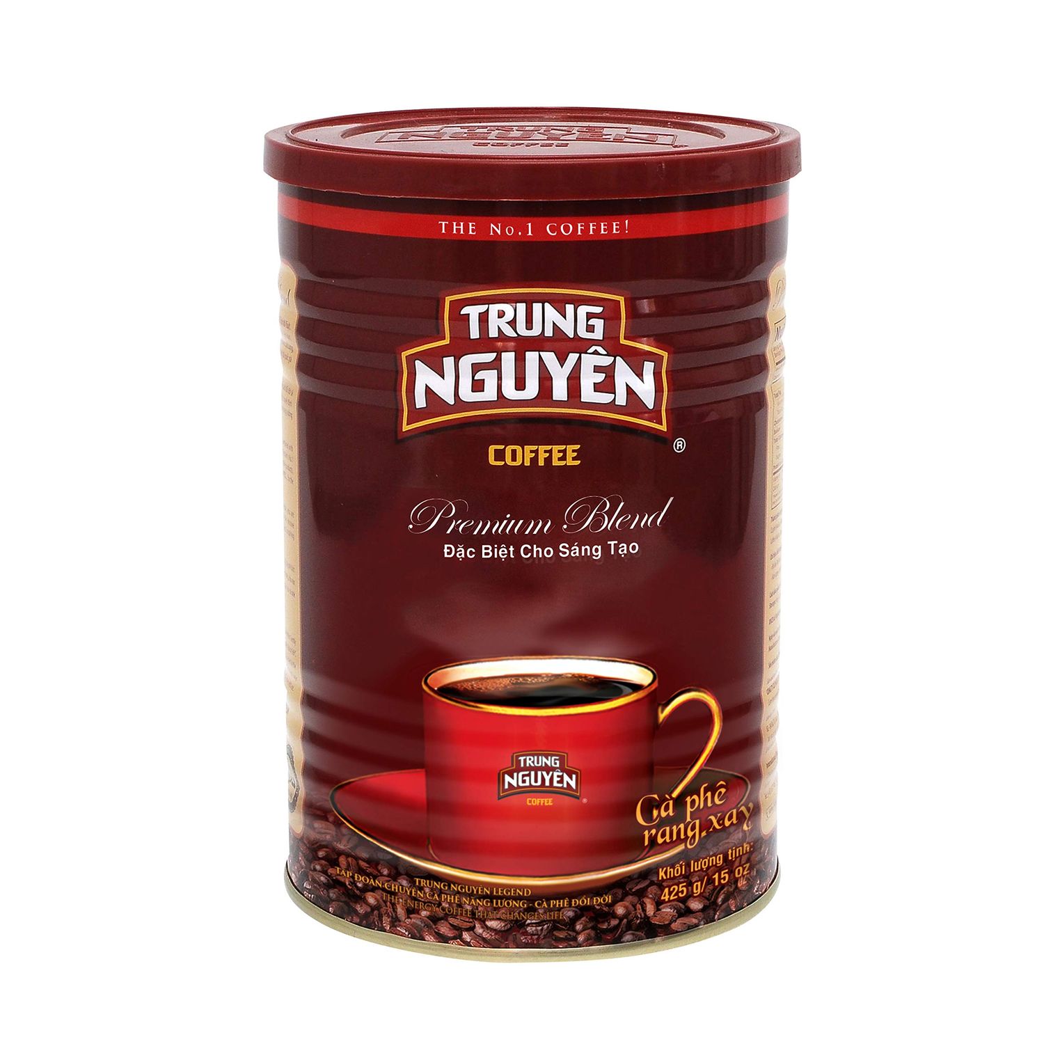 TRUNG NGUYEN LEGEND PREMIUM BLEND Premium Roasted Ground Coffee - Intense Flavor and Chocolate Fragrant by Robusta &amp; Arabica Coffee Beans Blend - Full City Roast with Low Acidity (425g/Can)
