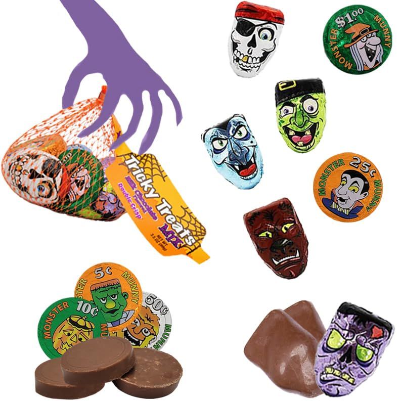 Fruidles Trick or Treat Mesh Bag of Halloween Snacks, Individually Wrapped Candy for Parties, Festivals, and Haunted Houses (3-Pack, Total of 54 Coins)