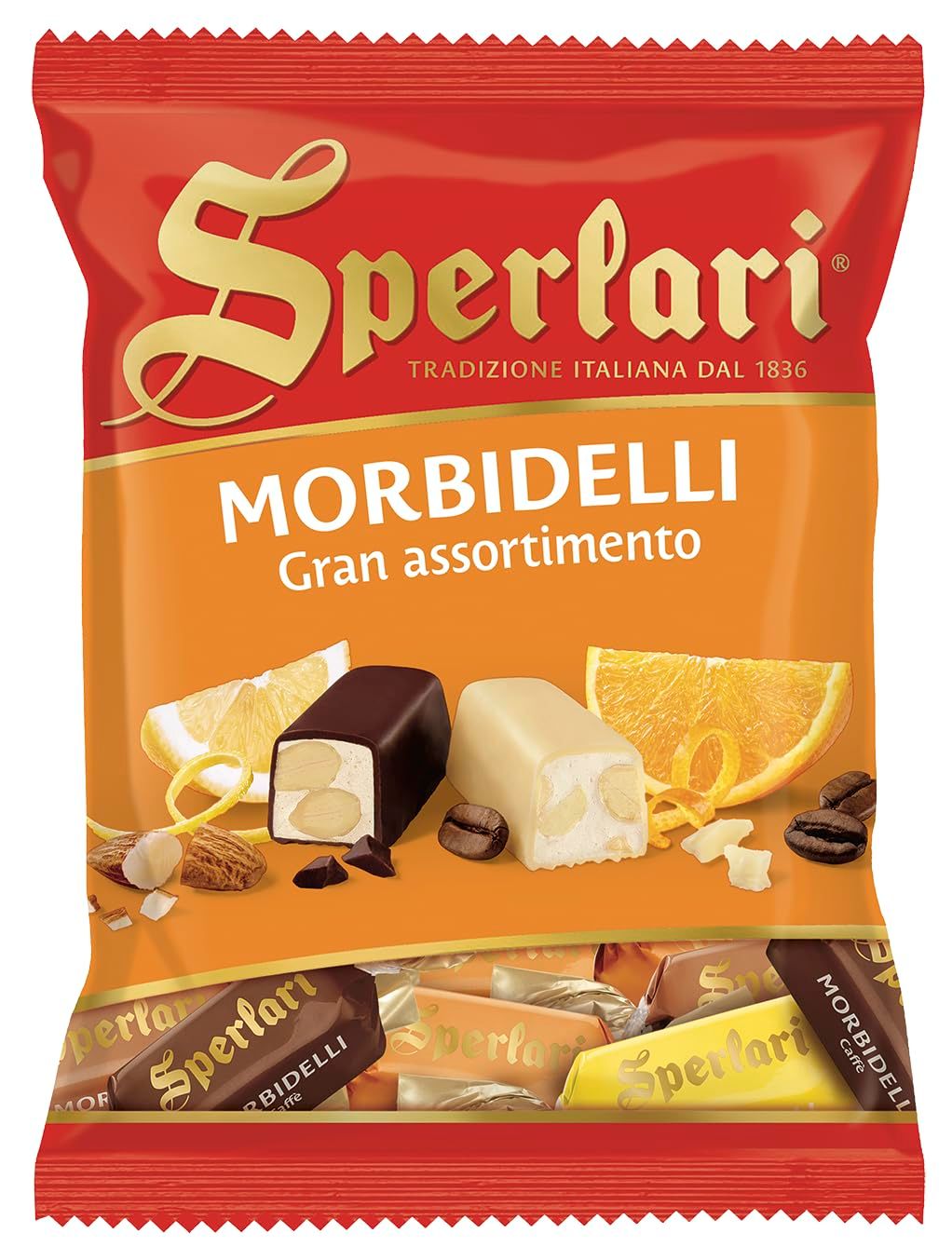 SPERLARI CHOCOLATE - COATED SOFT NOUGAT BITES WITH ALMONDS 4.12oz.(117gr.)