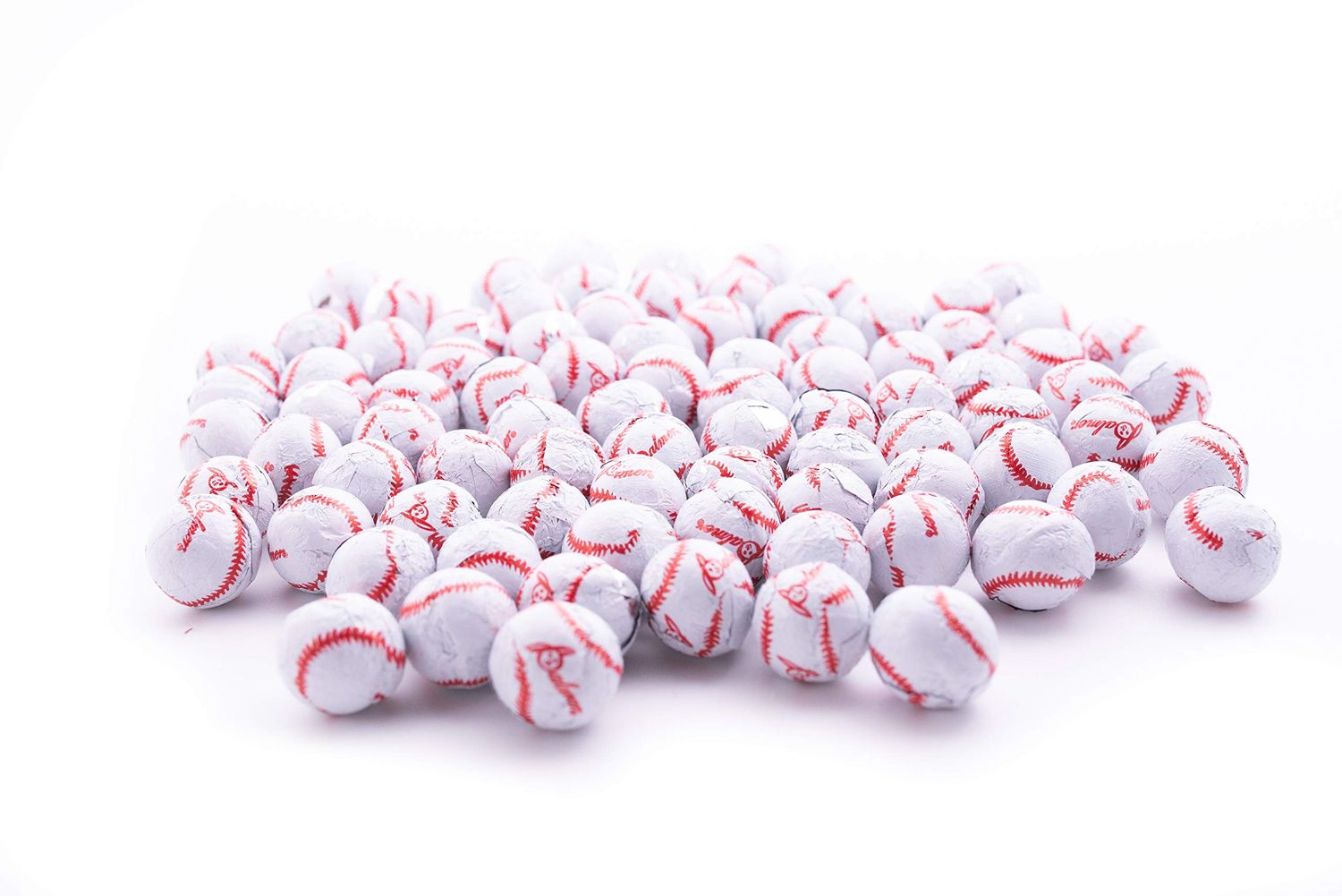 Chocolate Baseballs - 2 LB Resealable Stand Up Bulk Candy Bag (approx. 160 pieces) - Individually Foil Wrapped Mini Chocolate Balls - Sports Themed Bulk Candy