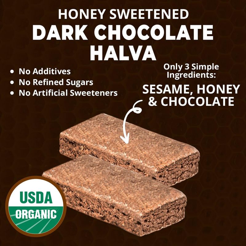 Oh, Goodness! Organic Halva Bars - Paleo Approved - No Additives, Refined-Sugar, or Artificial Sweeteners - 40g Each - 16 Pack (Dark Chocolate)