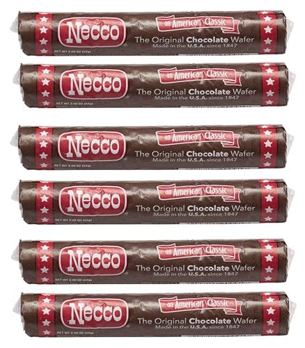 Chocolate Necco Wafers - 6 Pack - 2 ounce Rolls - The Original Wafer Candy - Enjoy the Delicious Flavor for yourself or Share with Someone - Timeless Classic Everyone is Sure to Enjoy