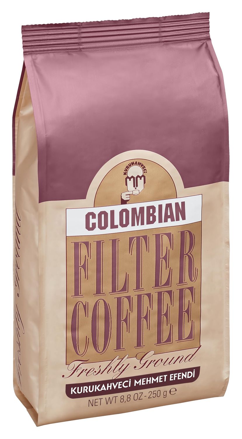 KURUKAHVECI MEHMET EFENDI Colombian Filter Coffee Freshly Ground Rich Aroma Full-bodied Natural Sweetish Hazelnuts to Chocolate, Caramel Flavor 8.8 Fl OZ