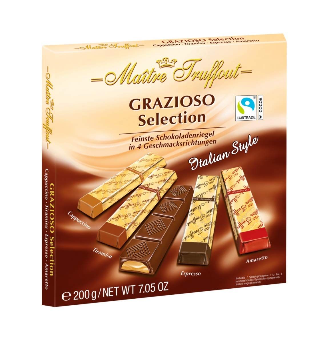 Chocolate Selection Italian Style Cappuccino, Tiramisu, Espresso, Amaretto (4 pack)
