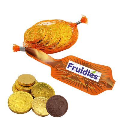 Fruidles St. Patrick's Chocolate Gold Coins in Mesh Bags, Made with Premium Belgian Milk Chocolate, Gluten Free, Non-GMO, Kosher Certified Dairy (4 Mesh Bags)