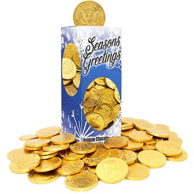 Seasons Greetings Milk Chocolate Gold Coins, Stocking Stuffers, Nut-Free, Belgian Milk Chocolate Coins, Kosher Certified Gelt (1 Pound)