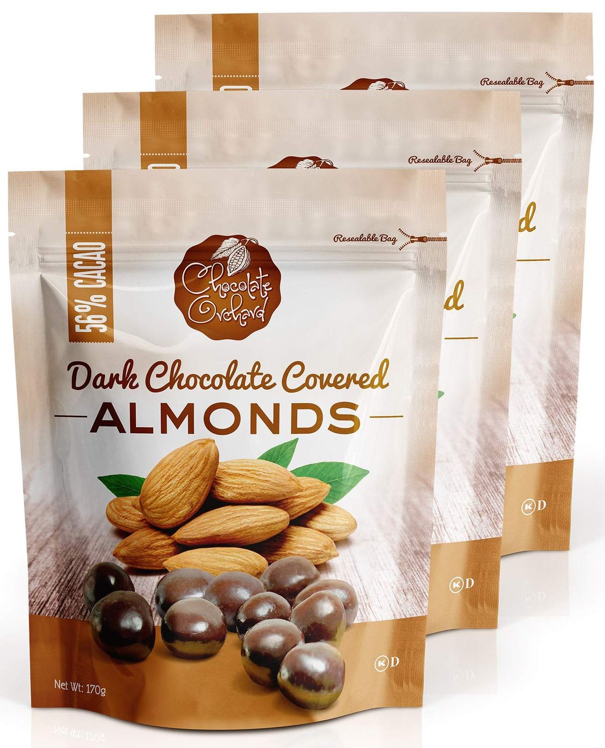 Chocolate Orchard Dark Chocolate Covered Almonds, Premium Dark Chocolate, Almond Treat, Indulgent Snack, No Trans Fat - 6 Oz Bag (Pack of 3)