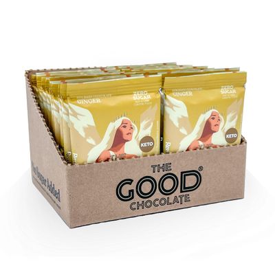 The Good Chocolate - Ginger Chocolate Squares, Zero Sugar, Lower Net Carb Snack, Lower Calorie, Vegan Chocolate Candy, 24 Square Family Pack