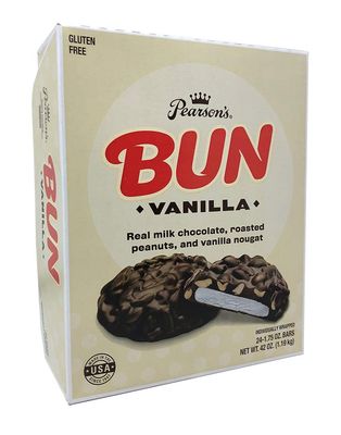 Pearson&#39;s Vanilla BUN Cluster Bar | Roasted Peanuts, Real Milk Chocolate, and Vanilla Nougat | Pack of 24 | Individually Wrapped