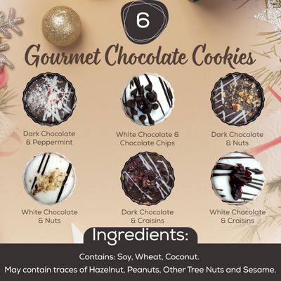 Pastry Perks 6 Gourmet Chocolate-Covered Cookies, Gift Basket - Holiday Gift Box for Men, Women, and Grandma - Birthday Treats &amp; Food Delivery Gift Ideas