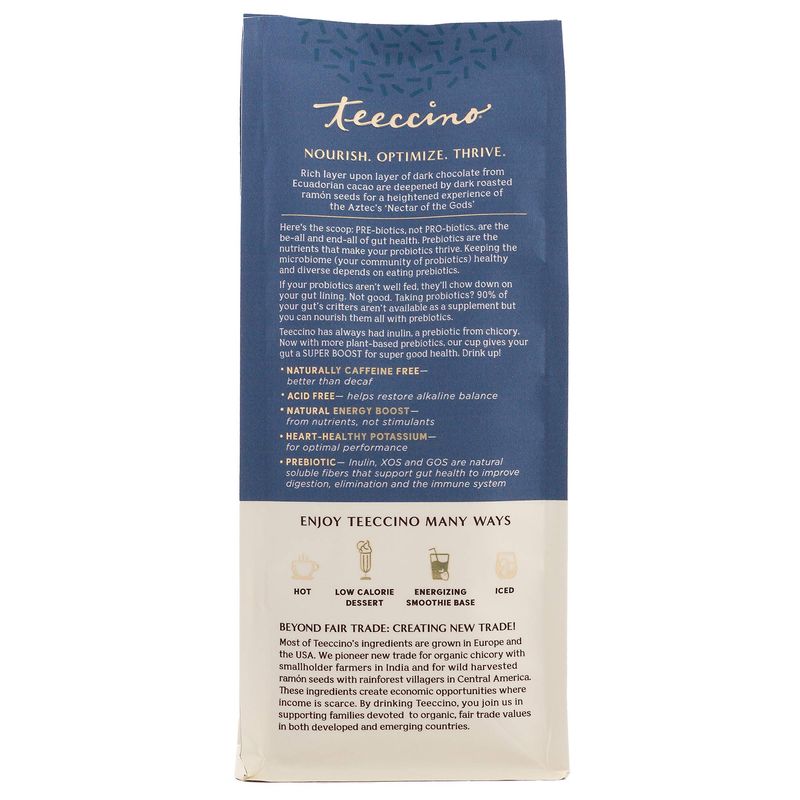 Teeccino Dark Chocolate Prebiotic SuperBoost Coffee Alternative - Support Probiotics with Caffeine-Free Herbal Coffee Featuring 3 Vegan Prebiotics for Gut Health, 10 Ounce