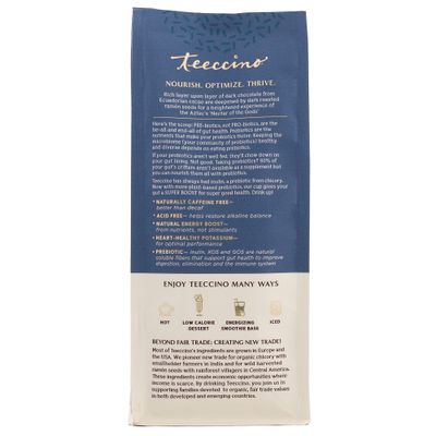 Teeccino Dark Chocolate Prebiotic SuperBoost Coffee Alternative - Support Probiotics with Caffeine-Free Herbal Coffee Featuring 3 Vegan Prebiotics for Gut Health, 10 Ounce