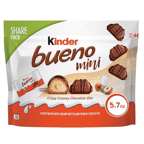 Kinder Bueno Mini, Milk Chocolate and Hazelnut Cream, Individually Wrapped Chocolate Bars, Share Size, 5.7 oz