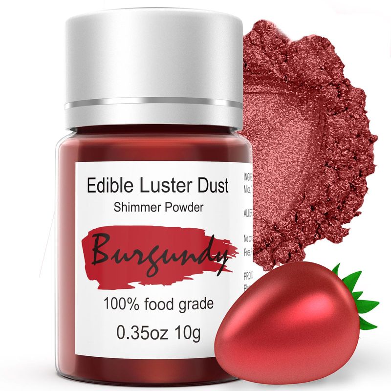 Burgundy Luster Dust Edible for Cakes Cocktails - 10g Colaele Edible Shimmering Dust for Chocolates, Metallic Food Coloring Powder for Cake Decorating Edible Glitter for Drinks, No Gluten,Vegan