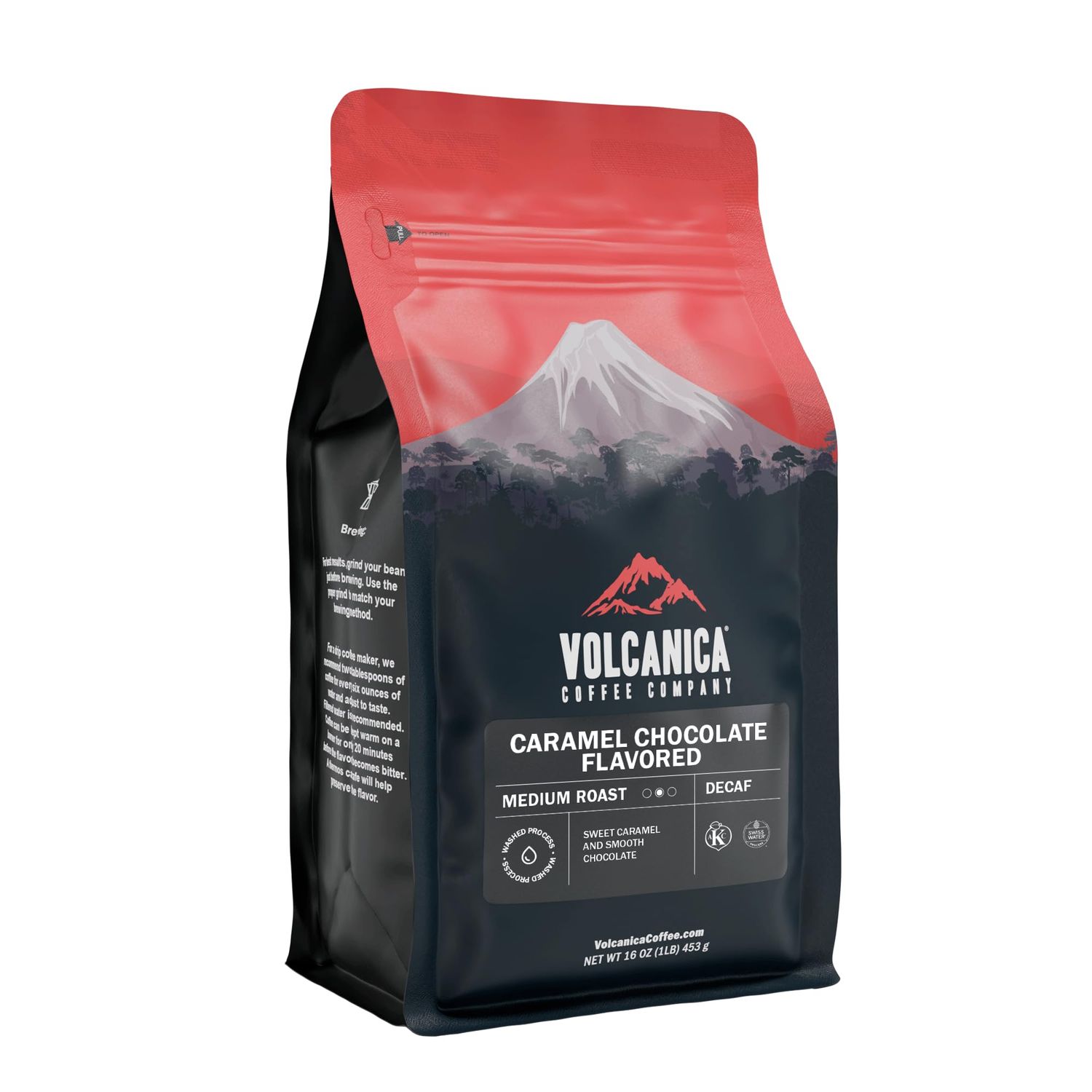 Caramel Chocolate Decaf Flavored Coffee, Ground, Fresh Roasted, 16-ounce