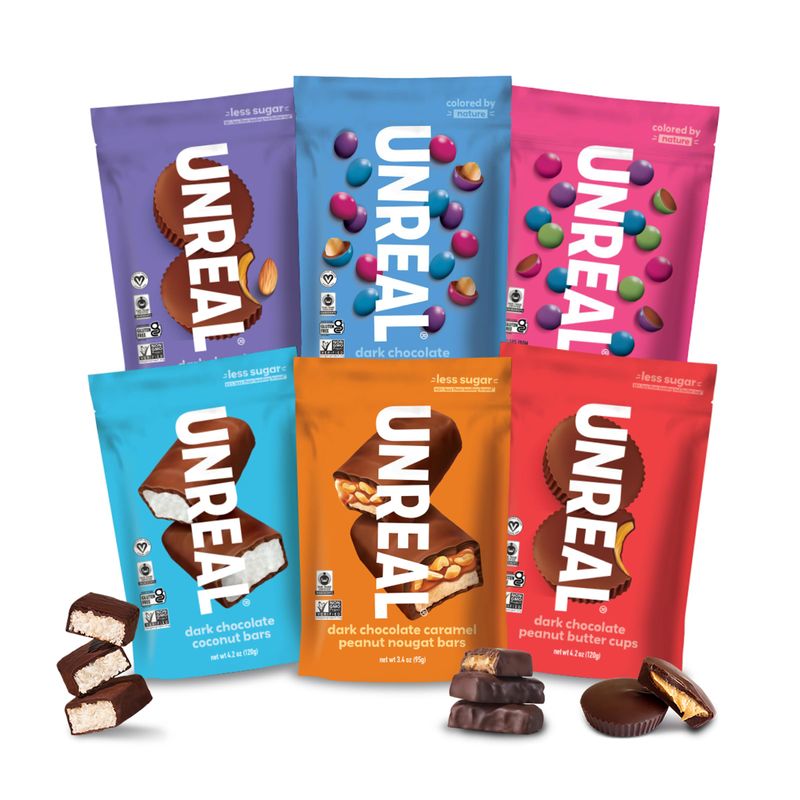 UNREAL Complete Variety Pack (6 Bag Sampler) | Less Sugar, Fair Trade, Non-GMO Ingredients with no Corn Syrup or Sugar Alcohols, No Soy