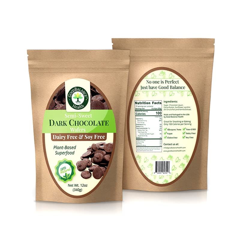 Good Balance Health Dark Chocolate Wafers, Semi Sweet, Dairy Free, Soy Free, Melting Chocolate for Deserts, Baking, Fondue, Dipping, Decorations, 2 Resealable Bag, 12 ounces each 24oz total