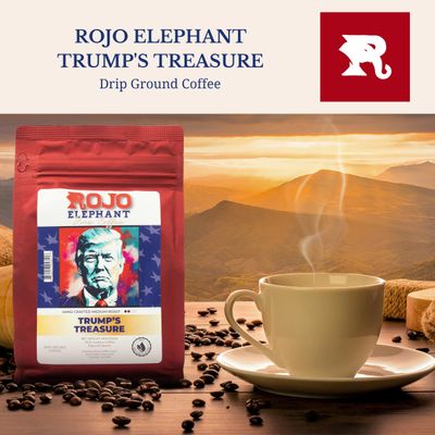 Rojo Elephant Trump's Treasure Handcrafted Ground Coffee, 100% Arabica Beans, Chocolate, Crme Brle, Hazelnut, and Macadamia Flavored, 11 oz Bag