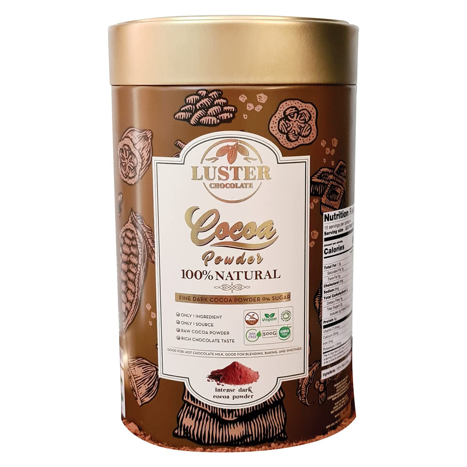 Luster Chocolate Rich Dark Cocoa Powder Unsweetened &amp; Non GMO (17.5oz (500g) (1.10Ib))