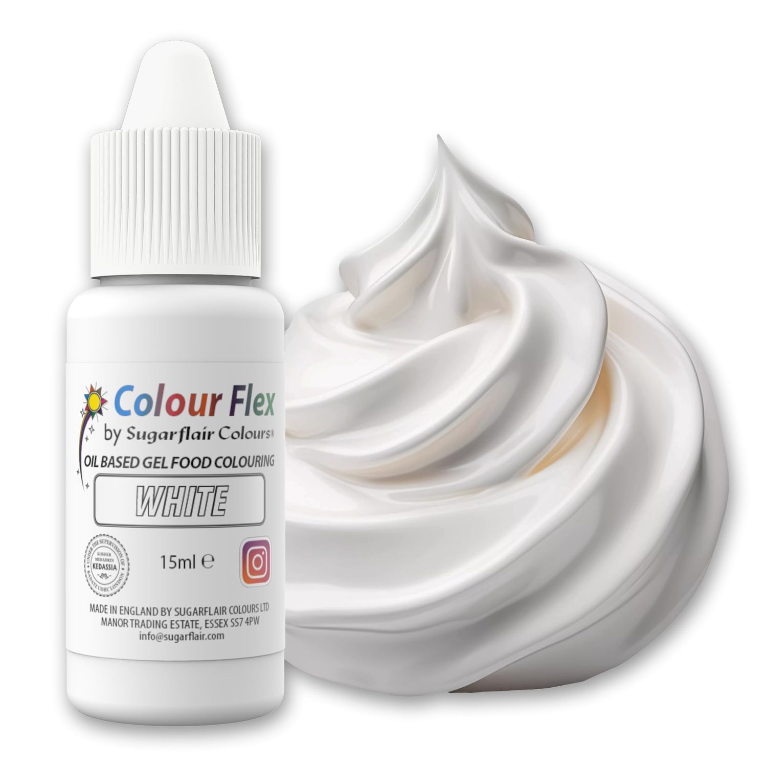 Colour Flex White Oil Based Food Colouring Gel For Colouring High Fat Foods; Buttercream, Chocolate, Batters, Fondant, Icing &amp; More - 15ml