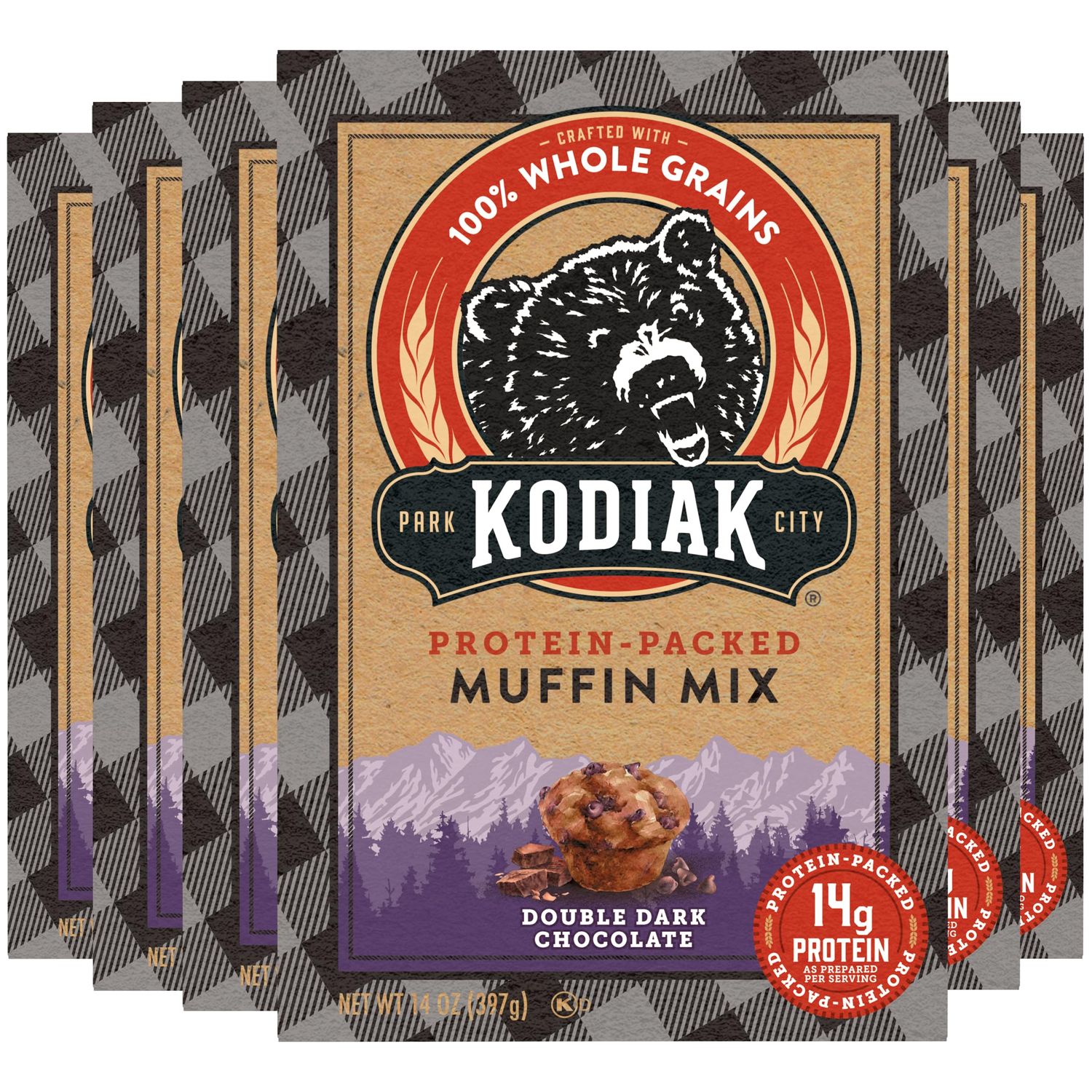 Kodiak Cakes Power Bake Muffin Mix, Double Dark Chocolate, 14 Ounce (Pack of 6)