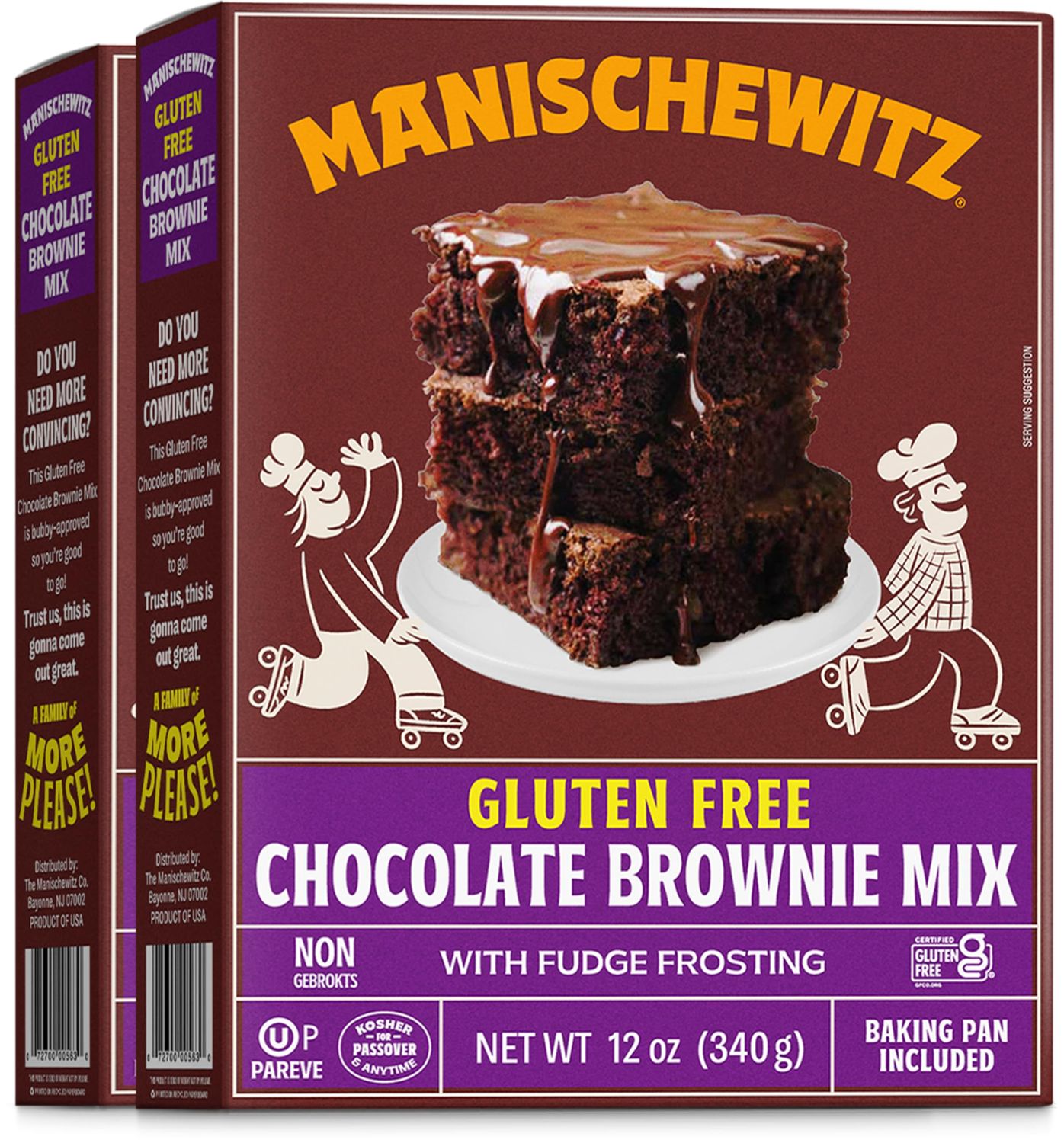 Manischewitz Gluten Free Chocolate Brownie Mix With Fudge Frosting 12oz (2 Pack) | Grain Free, Kosher for Passover, Baking Pan Included!