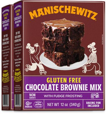 Manischewitz Gluten Free Chocolate Brownie Mix With Fudge Frosting 12oz (2 Pack) | Grain Free, Kosher for Passover, Baking Pan Included!
