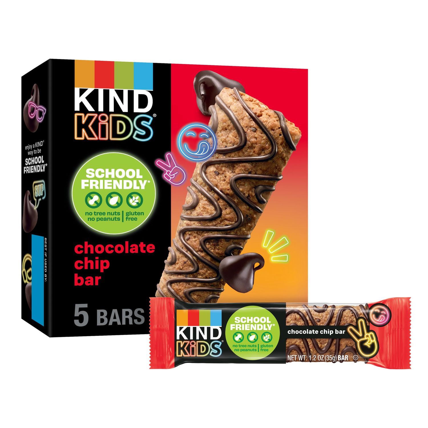 KIND Kids Snacks, Chocolate Chip Bar, Tree Nut Free, Peanut Free, Gluten Free, Whole Grains and Oats, 5g Protein, 5 Count